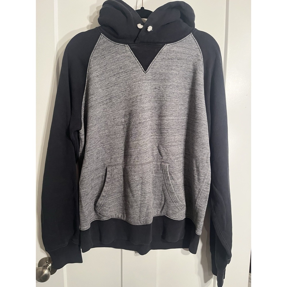 J Crew Vintage Fleece Hoodie Mens Large L Colorblock Raglan Grey Black